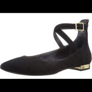 Rockport Adelyn Anklestrap Black Suede Gold Heel